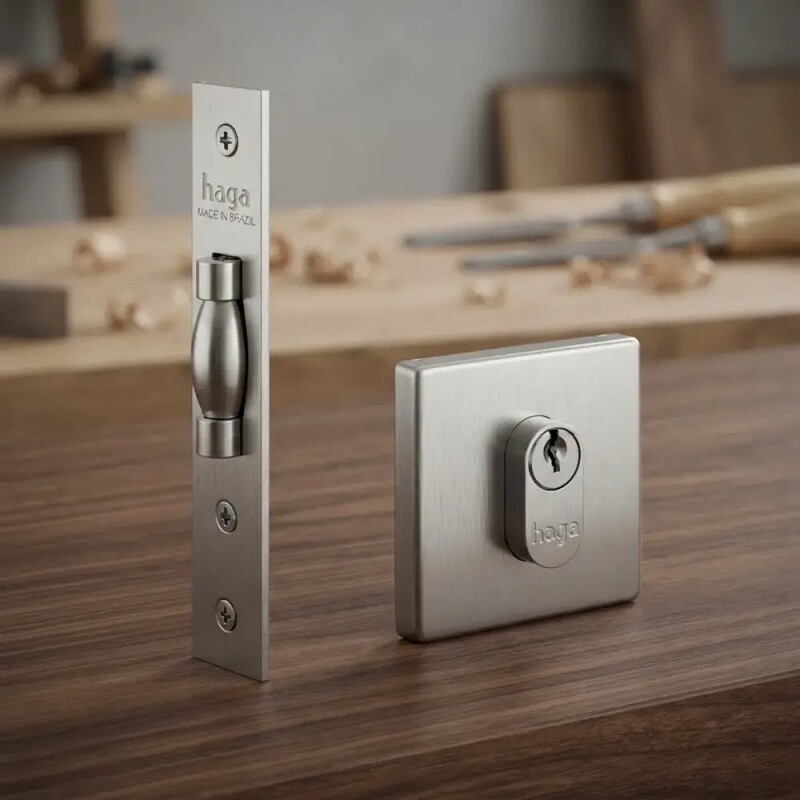 Fechadura Haga Trinco Rolete 45mm Externa Inox Polido Fechadura Haga Trinco Rolete 45mm Externa Inox Polido